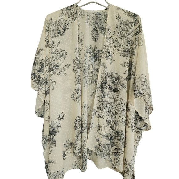 Flowy Semi-Sheer Leaf Print Kimono Cardigan Sz. OS Coverup Layering‎ - Picture 2 of 8